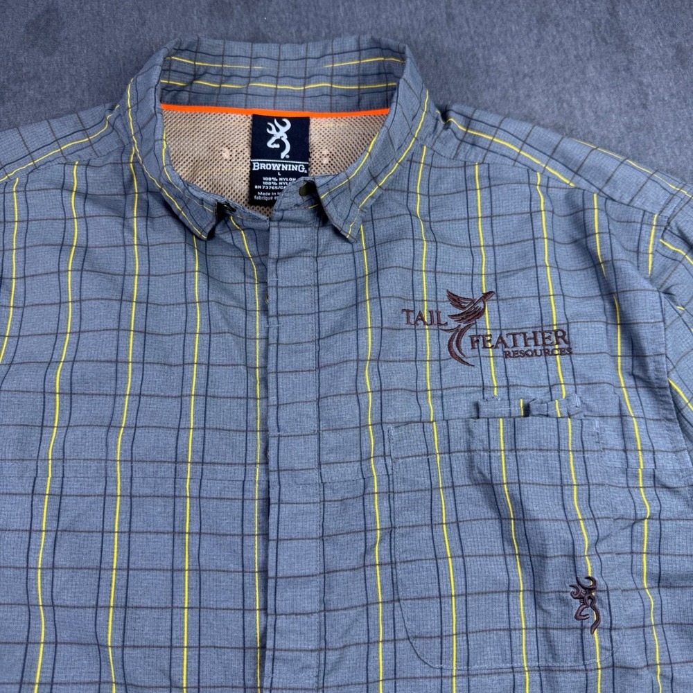 Browning Plaid Button Up Shirt Long sleeve  L Tail Feather Resources Embroidered